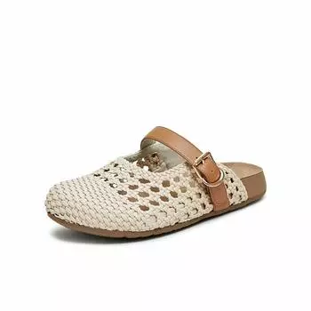 Sheepskin version retro leather woven bag head half slippers women s summer wear hollow breathable shoes sandals 34