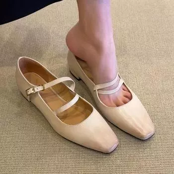 Sheepskin version retro literary sense winding Mary Jane shoes women s head shallow mouth leather shoes comfortable flat shoes 35