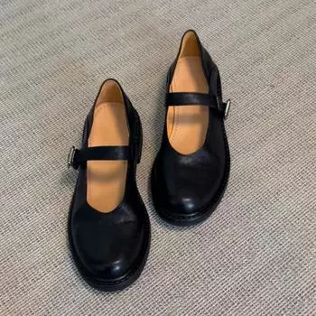 Sheepskin version retro round head leather small leather shoes platform single shoes with Mary Jane shoes women 35