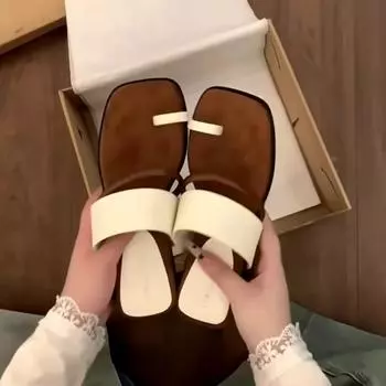 Sheepskin version~ set of toe slippers women s low-heeled cool slippers women s skirt flat sandals tide 35