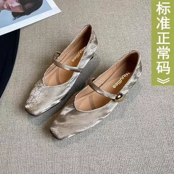 Sheepskin version silver inner height increasing shoes square head new single shoes women s beautiful ballet shoes thick high heel Mary Jane shoes 34
