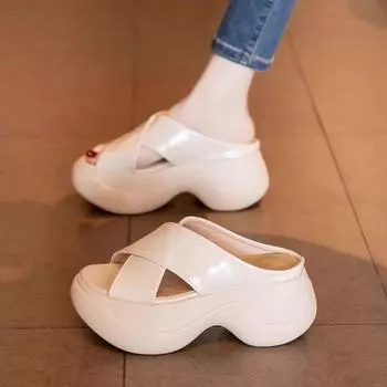 Sheepskin version~ Slippers women s outer wear summer new thick-bottomed versatile comfortable height-increasing sandals 35