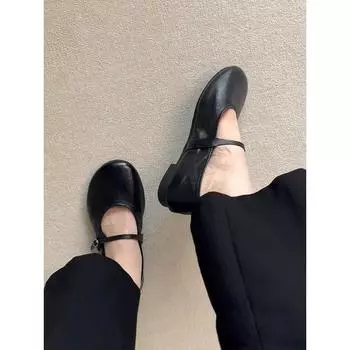 Sheepskin version~ Soft and shallow mouth one-word with flat shoes Versatile casual commuting simple big head Mary Jane shoes single shoes 35