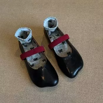 Sheepskin version~ Special-shaped head flat-bottomed ballet single shoes, women s shallow mouth with retro temperament Mary Jane shoes 35