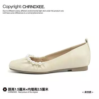 Sheepskin version~ square head pearl flat bottom shallow mouth single shoes women s new soft sole gentle low heel grandma shoes 35