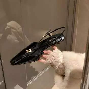 Sheepskin version square head small gold buckle eel pattern kitten and bag head empty single shoes women s high-heeled sandals 34