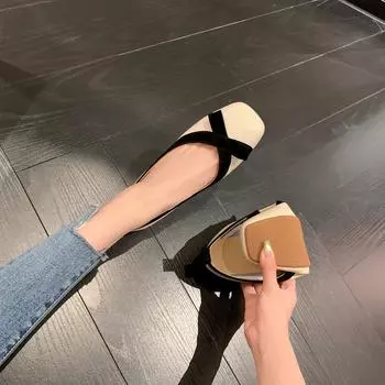 Sheepskin version~ Su Yinyin s same Eugene beauty square head French bow light mouth ballet single shoes women s flat shoes 34