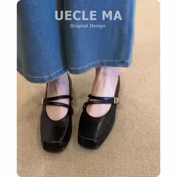 Sheepskin version~ Super soft ballet shoes women s genuine leather pig nose shallow mouth single shoes women s flat-bottomed retro Mary Jane shoes 35