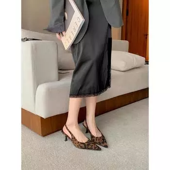 Sheepskin version temperament commuter pointed single shoes women s shallow mouth elegant high heels empty bag head sandals 35