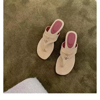 Sheepskin version temperament flip-flops women s summer toe tassel outer wear low-heeled cool slippers 35