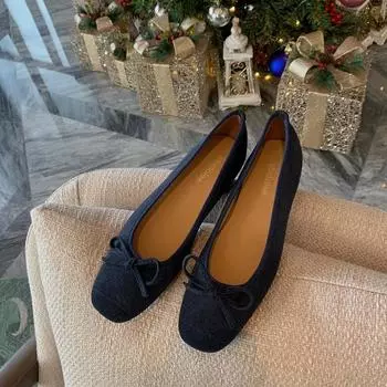 Sheepskin version temperament round head commuting single shoes women s shallow mouth bow soft surface flat ballet shoes 34