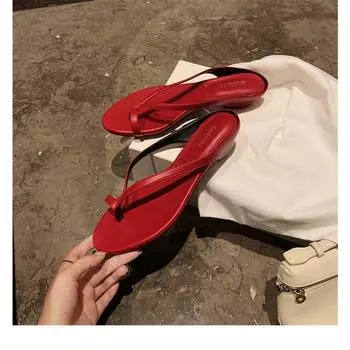 Sheepskin version temperament set toe slippers women s summer wear minimalist thin strap round head thick heel cool slippers 34