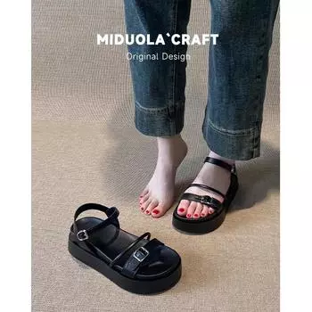 Sheepskin version~ thick-soled height-increasing sandals for women s summer wear 2025 new summer fashion high-end French cool slippers 34