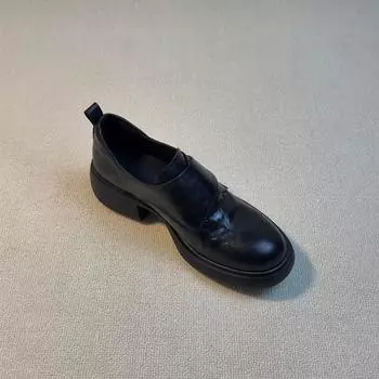 Sheepskin version~ thick-soled Velcro one-pedal small leather shoes commuting versatile leather thick heel single shoes children 35