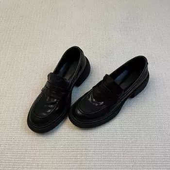 Sheepskin version~ thick-soled women s one-pedal lazy shoes versatile single shoes college-style uniform shoes 35