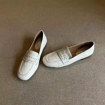 Sheepskin version~ white women s small leather shoes, one-pedal lazy shoes, genuine leather commuting flat shoes 35