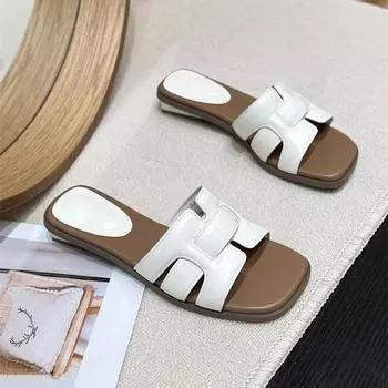 Sheepskin version~ Woven fairy versatile cool slippers female new summer lazy fashionable outer wear flat bottom one-word drag 35