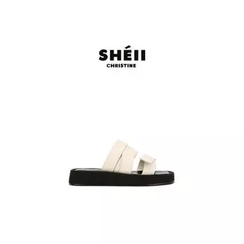 Sheepskin version~ Wrap with square head thick bottom beach vacation casual slippers women s wear summer cool slippers 35