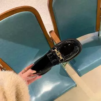 [Shei Su Yinyin] Eaton Back Garden~ Arc De Triomphe Круглые туфли на платформе с золотой пряжкой Женские зимние кожаные туфли 34 чёрный