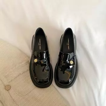 Shei Su Yinyin Same Holwartz~ Маленькие золотые монеты на толстой подошве с ленивым толстым каблуком, женские маленькие кожаные туфли 34