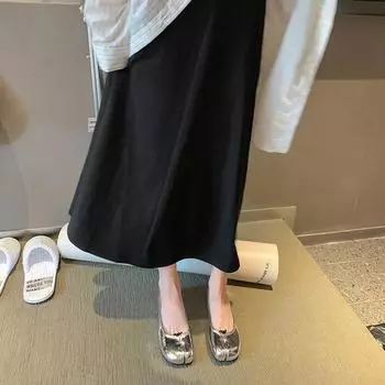 [sheii Su Yinyin] Частные вещи~ кожаные свиные ножки с раздвоенным носком, мокасины с плоским носком, женские одинарные туфли 34 серебряный