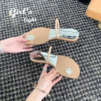[sheii Su Yinyin] Цветок~ Голубиное яйцо стразы покрытие носок пляжные тапочки с уклоном каблук женские сандалии снаружи 34 серебряный