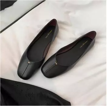 [SheII] Супермягкая версия~ туфли бабушки на плоской подошве с квадратным носком из ягнячьей кожи, женские одинарные туфли для работы 35