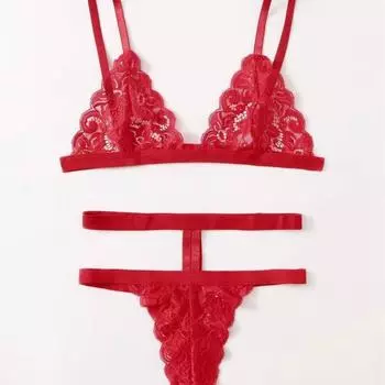 SHEIN2025 новый весенний взрыв сексуальный трехточечный красный кружевной женский S красный