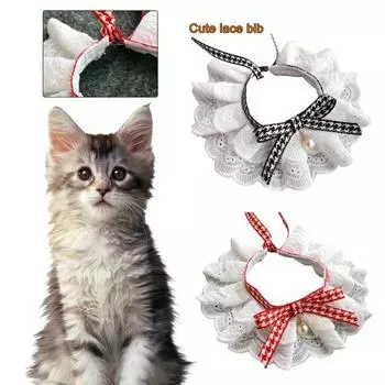 Шейный платок для домашних животных. Привлекательный износостойкий хлопок. Несколько слоев кружева. Нагрудник для слюны домашних животных. S чёрный