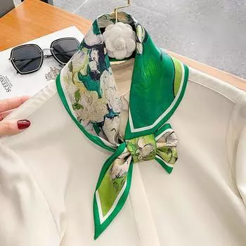 Шейный платок с цветочным принтом, повязки для волос, шарф для женщин, модные повязки на голову, маленькие шейные шарфы 15x75 см 15x75cm зелёный