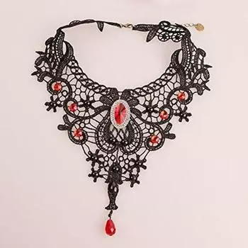 Шейный ремешок. Ожерелье Court Gothic Spicy Girl. Кружевное ожерелье. Ошейник-цепочка на ключицу One Size красный