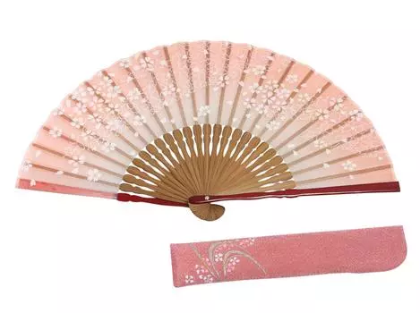 Шелк Running Water Cherry, ручная работа от Kyoto, поставляется с веером в коробке, сделано в Японии [Hasegawa] Веер, Цветок, Розовый, Веер, Мастера, Сумка, Павлония, розовый