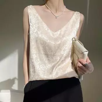 Шелковая атласная майка с V-образным вырезом и принтом Extra Large