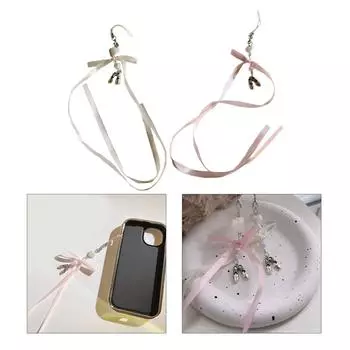 Шелковая цепочка для телефона Y2K с бантом и кулоном в виде балетной туфельки из смолы, очаровательный ремешок для телефона, аксессуары для любителей балета белый