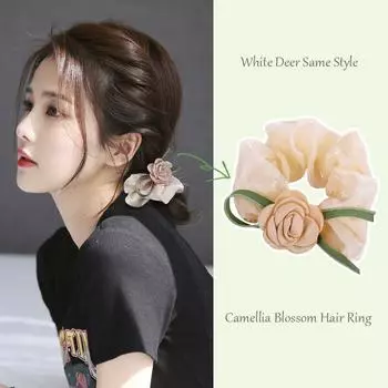 Шелковая лента Цветок камелии Большая петля для волос Темпераментная эластичная завязанная резинка для волос Высококачественные аксессуары для волос