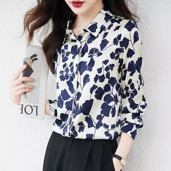 Шелковая рубашка из тутового шелка женская с длинным рукавом весенняя одежда новый темперамент тонкий трендовый принт топ M