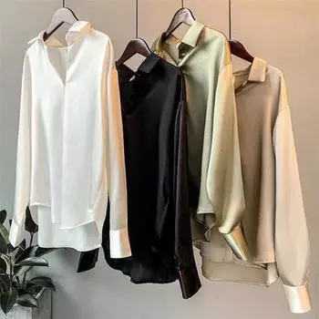Шелковая рубашка, женская одежда, женская верхняя рубашка, женская прозрачная верхняя рубашка, винтажная блузка больших размеров S