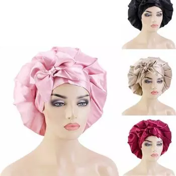 Шелковая стримерная ночная шапочка, женская кепка для вьющихся волос, подходит для ночного колпака, двусторонняя кепка с ремешком, ночная кепка 1pc розовый