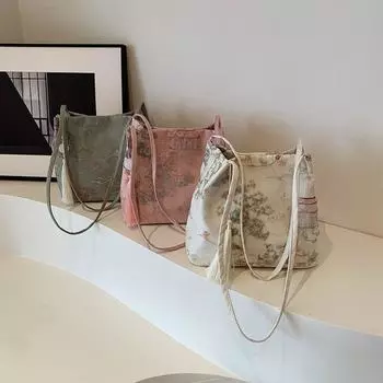 Шелковая сумка в китайском стиле, большая вместимость, старинная сумка под мышкой, милая сумка-ведро Cheongsam, уличная сумка зелёный