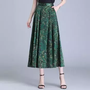 Шелковая винтажная весенне-летняя повседневная свободная длинная женская юбка с высокой талией и цветочным принтом больших размеров L