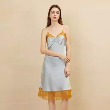 Шелковица шелковая домашняя ночная рубашка повседневные платья шелковая юбка на подтяжках кружевной подол элегантное платье одежда для сна женская сексуальная ночная рубашка M