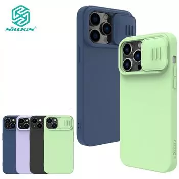 Шелковистый чехол Nillkin CamShield для iPhone 14 Pro Max, чехол для телефона, слайдер для камеры, жидкий силикон, противоударная задняя крышка iPhone 14 Pro Max чёрный