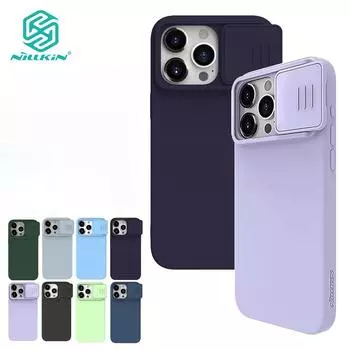 Шелковистый чехол Nillkin CamShield для iPhone 15 Pro, чехол для телефона, слайдер для камеры, жидкий силикон, противоударная задняя крышка For iPhone 15 pro темно-синий