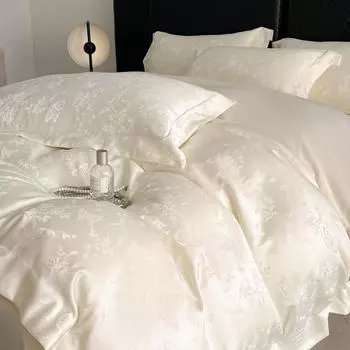 Шелковистый жаккардовый комплект пододеяльника из тенселя - Роскошное летнее постельное белье с дизайном в виде бантика 1.2m Bedspread 3-Piece Set [Duvet Cover 150x200]