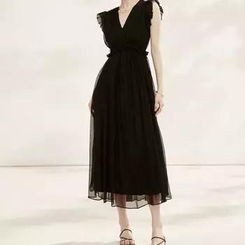 Шелковое платье без рукавов женское 2025 новый дизайн нишевое платье из шелка тутового шелкопряда, французская юбка S