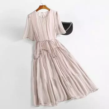 Шелковое платье женское летнее 2024 молодежное темпераментное фея пожилое шелковое платье из шелка тутового дерева с подтяжками S