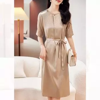 Шелковое платье женское летнее большого размера легкая роскошь элегантное шелк тутовый средней длины юбка L