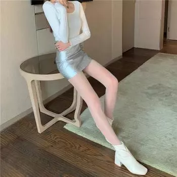 Шелковые чулки женские ультратонкие шелковые чулки большого размера леггинсы перламутровые невидимые колготки сексуальные свободная промежность Uniform code чёрный