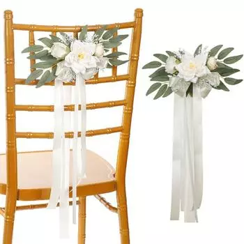 Шелковые цветы на спинке стула Цветы в скандинавском стиле Искусственные цветы Свадебные цветы на скамье Банкетный проход