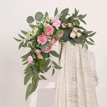 Шелковые цветы Свадебный приветственный знак Цветочный гирлянда (Упаковка из 2 шт.) для свадебной вечеринки, приема, входа, приветственного знака, искусственного настенного украшения, декора белый